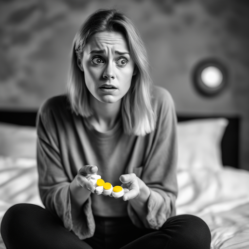 realistic-portrait-of-a-confused-young-woman-sitting-on-a-bed-holding-a-blister-pack-of-yellow-oval-%20%282%29