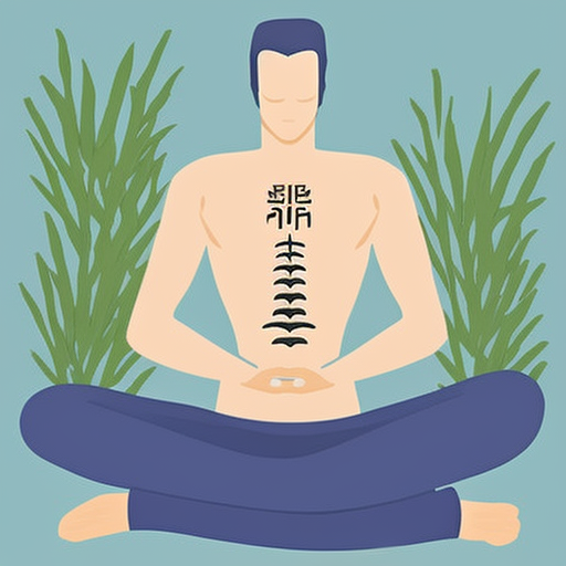 Immagine che raffigura un ambiente sereno con un uomo che medita e vari simboli di terapie alternative.