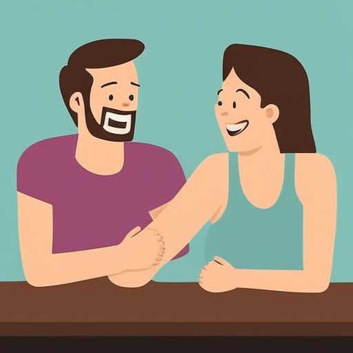 Un'immagine di una coppia felice che siede insieme tenendosi per mano e impegnandosi in una conversazione aperta e onesta