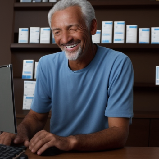 Uomo sorridente che guarda il computer